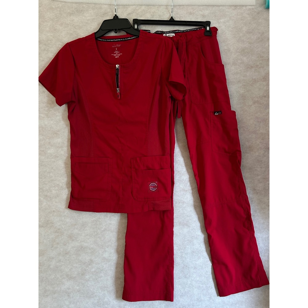 Koi Lite Red Scrub Set Womens Small Top XS Regular Pants Slim Fit
